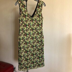 AFRM Floral Midi Dress - Black, Yellow, Red, Green